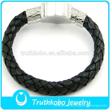 TKB-B5034 pulsera de cordón de cuero negro grueso en blanco por mayor